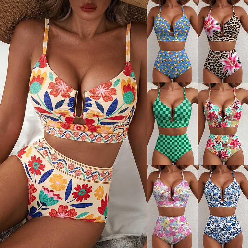 Floral Print High-Waist U-Wire Bikini Set