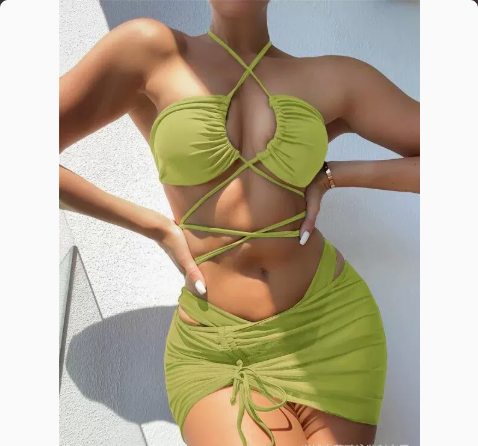 Solid Color Three-Piece Bikini Set