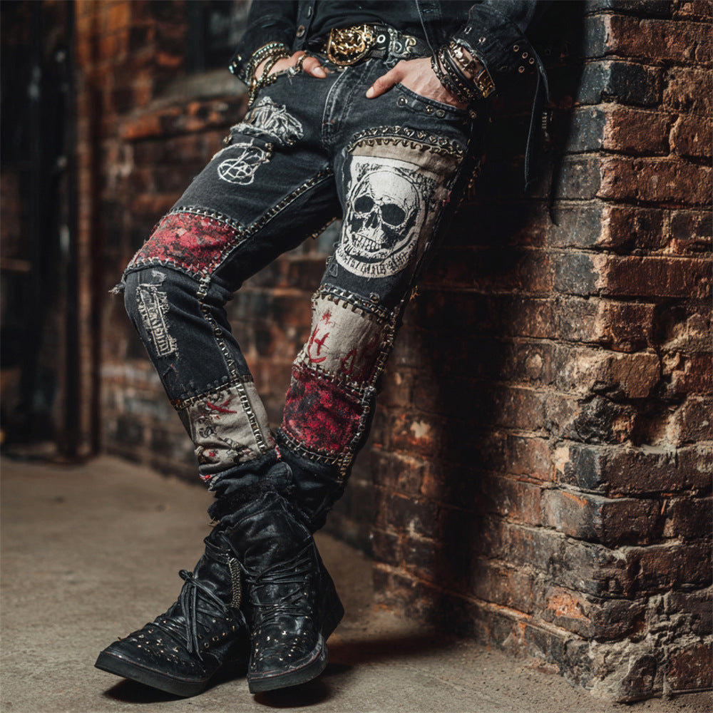 Womens Denim Jeans With Colorful 3D Floral Prints