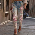 Womens Denim Jeans With Colorful 3D Floral Prints