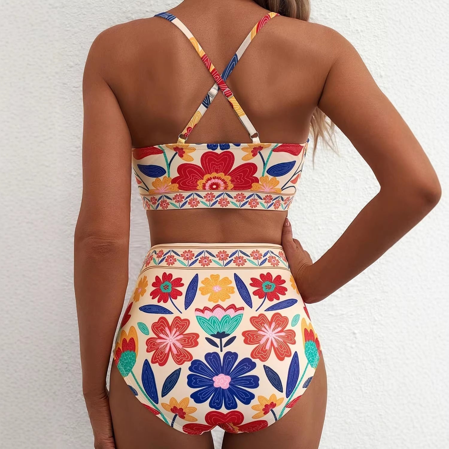 Floral Print High-Waist U-Wire Bikini Set