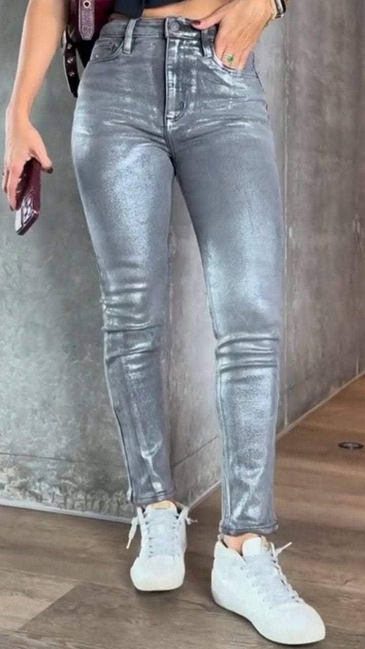 Gold And Silver Stamping Skinny Jeans