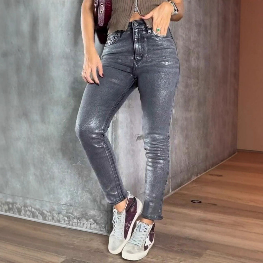 Gold And Silver Stamping Skinny Jeans