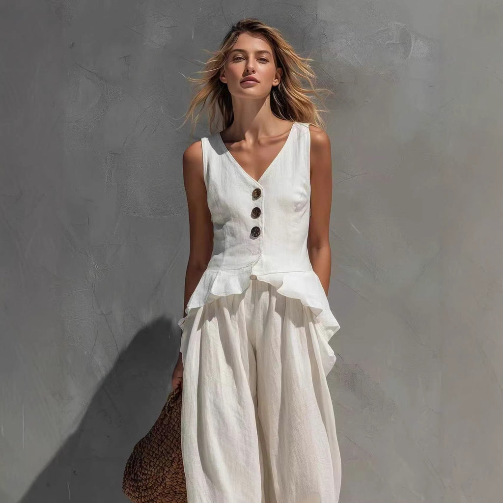 Sleeveless Top & Wide-Leg Pants Two-Piece Set