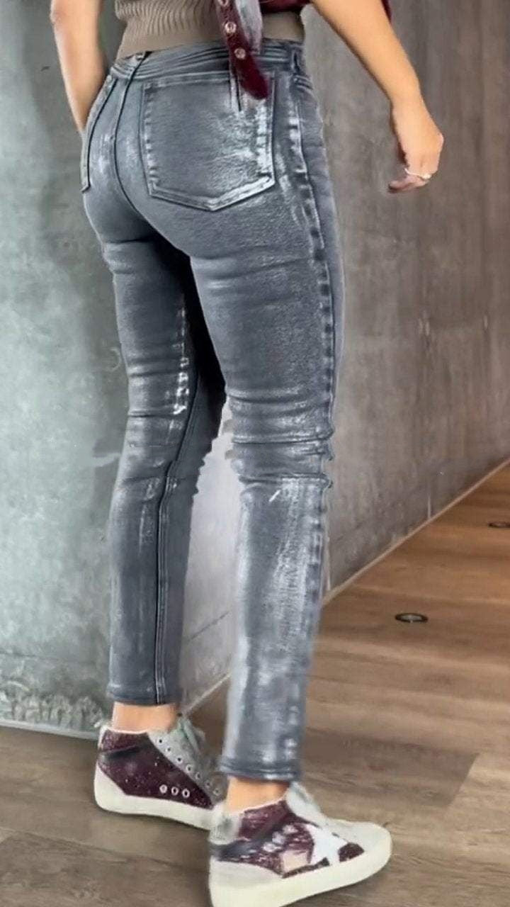 Gold And Silver Stamping Skinny Jeans