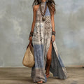 Women's Sleeveless Split Floral Print Maxi Dress
