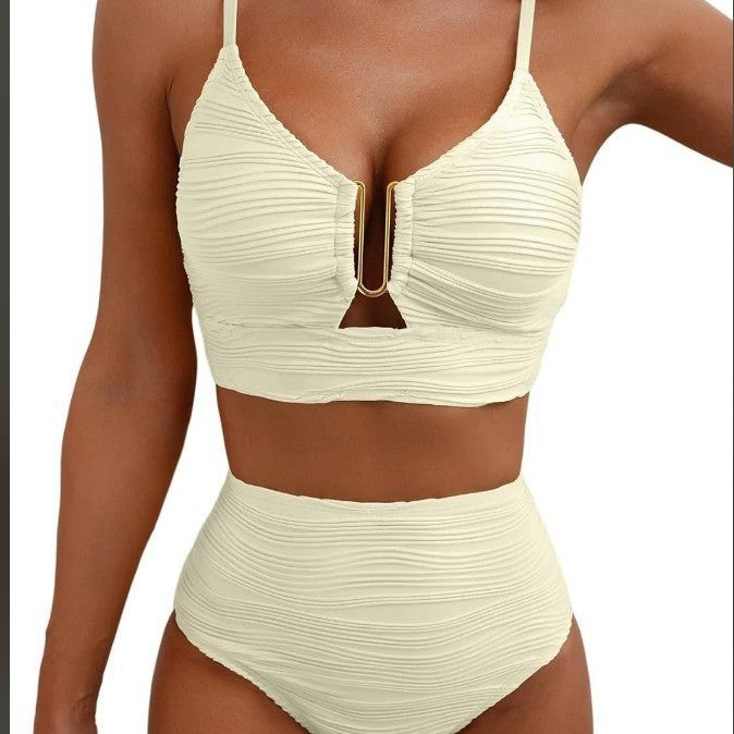 Solid Color Gathering Swimsuit