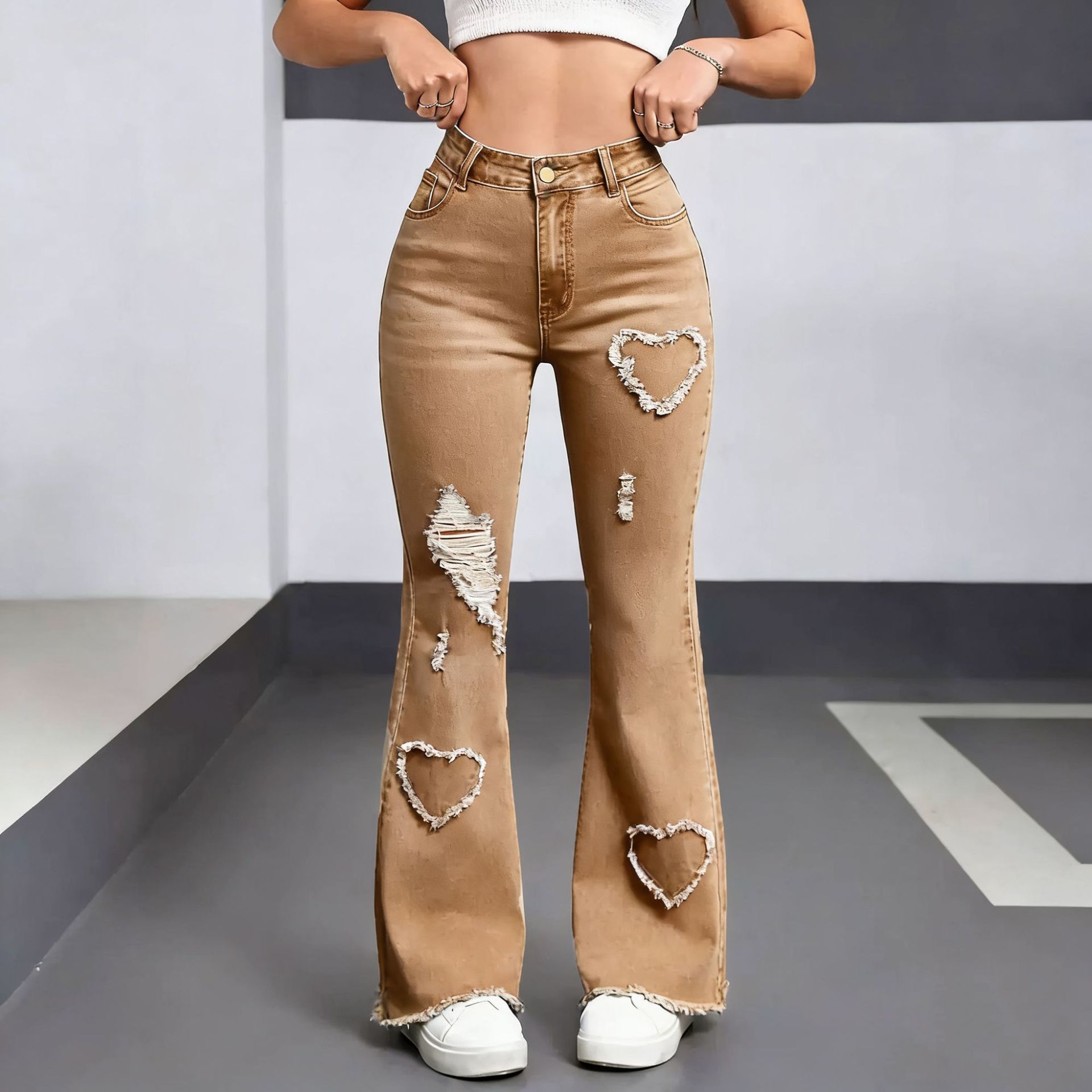High-Waist Embroidered Flare Jeans