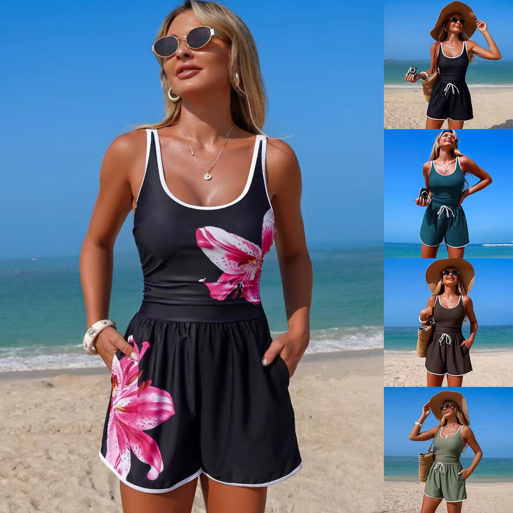 Minimalist Sports One-Piece Swimsuit – Solid Color Sleeveless