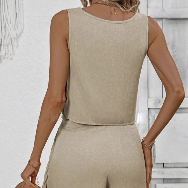 Off-Shoulder Lace-Up Shorts Set