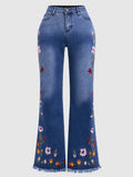Embroidered Flared Jeans For Women