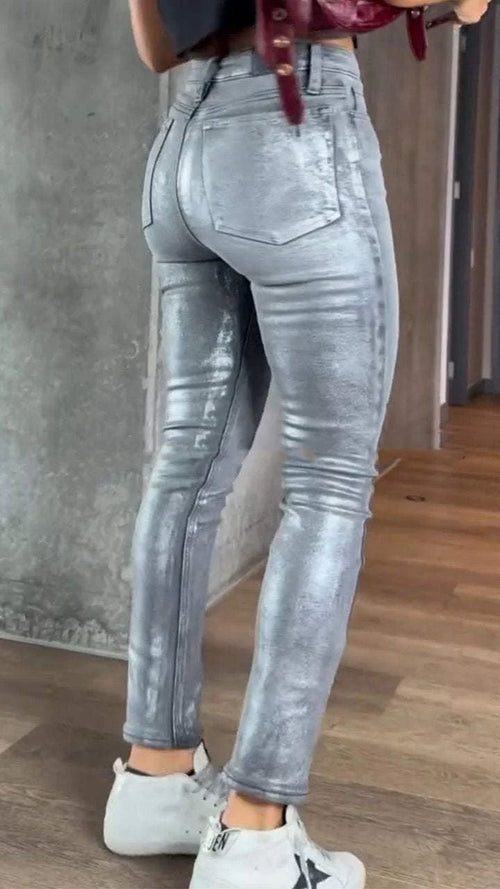 Gold And Silver Stamping Skinny Jeans