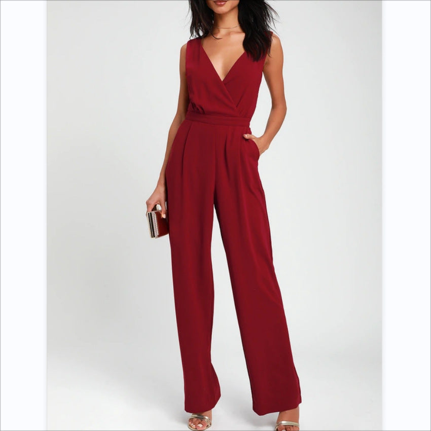 One-piece Trousers Lace Backless Deep V – High-Waisted Casual Outfit