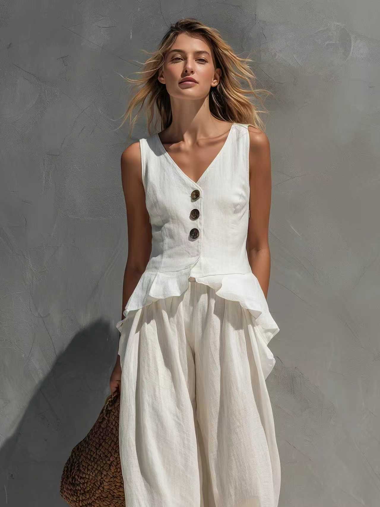 Sleeveless Top & Wide-Leg Pants Two-Piece Set