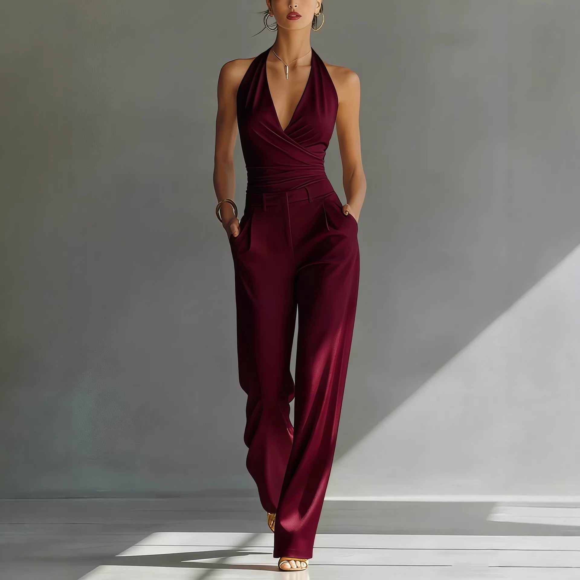 One-piece Trousers Lace Backless Deep V – High-Waisted Casual Outfit