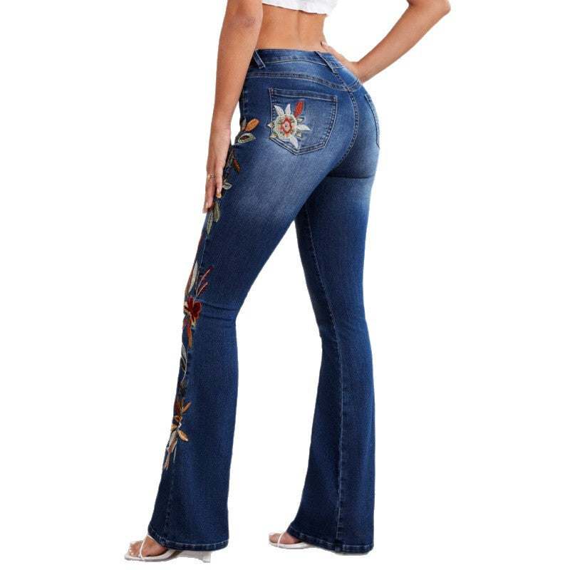 Women's Stylish Floral Embroidered Flared Jeans