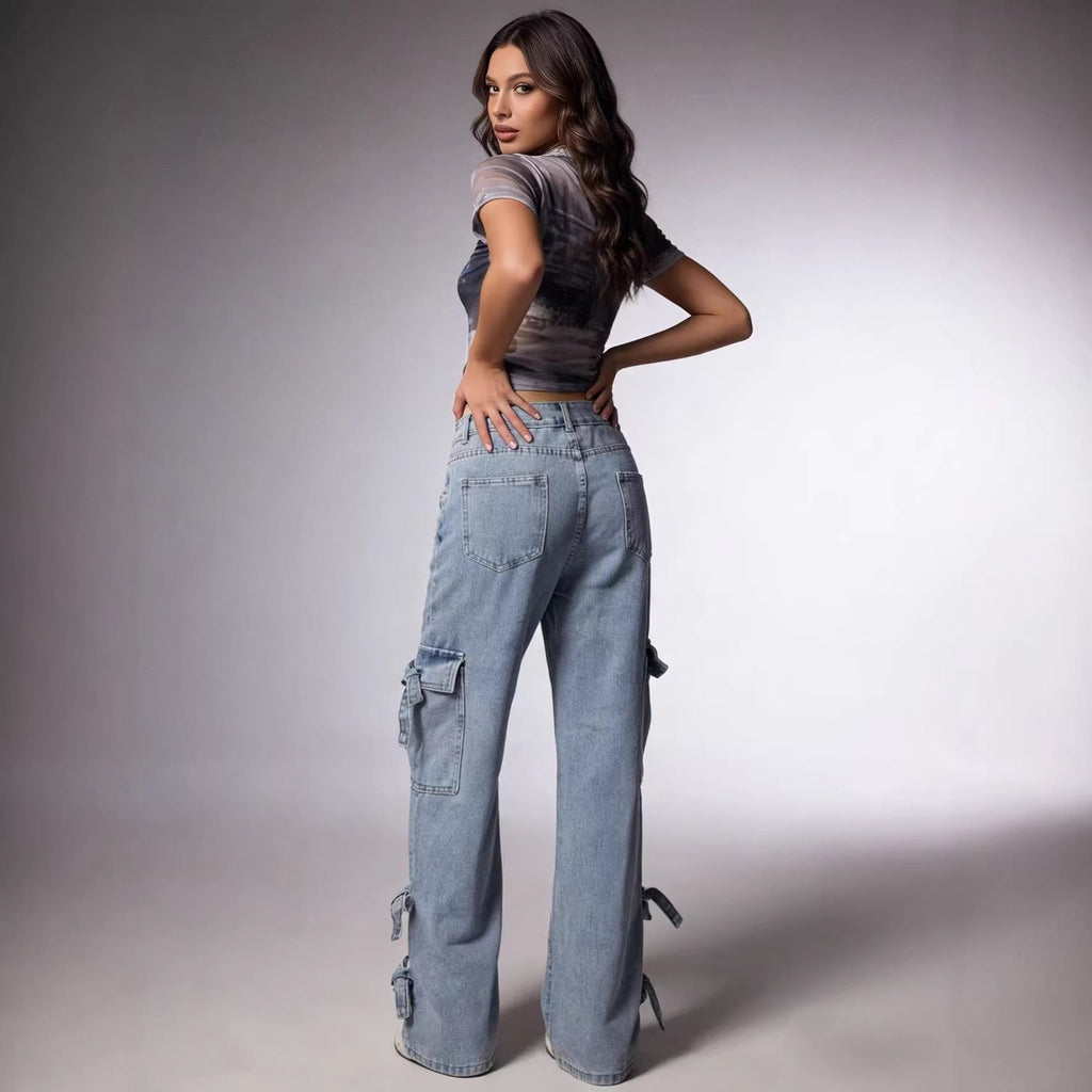 Light Blue Mid-Rise Straight Leg Jeans