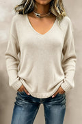 Relaxed V-Neck Drop-Shoulder Pullover Sweater