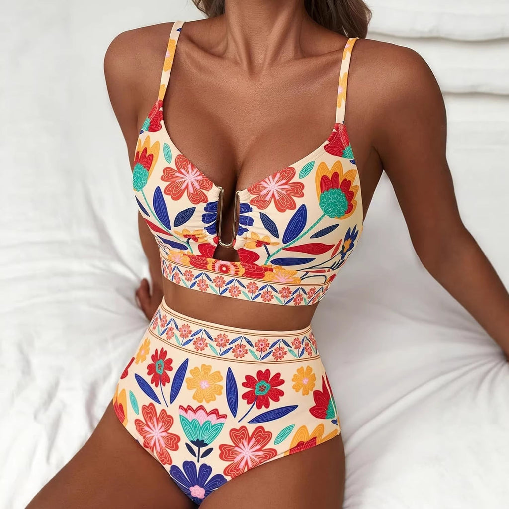 Floral Print High-Waist U-Wire Bikini Set