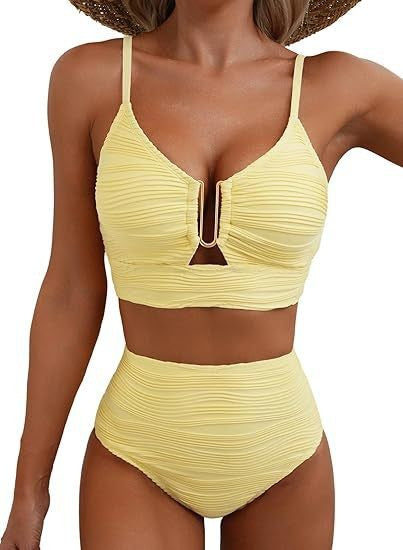 Solid Color Gathering Swimsuit