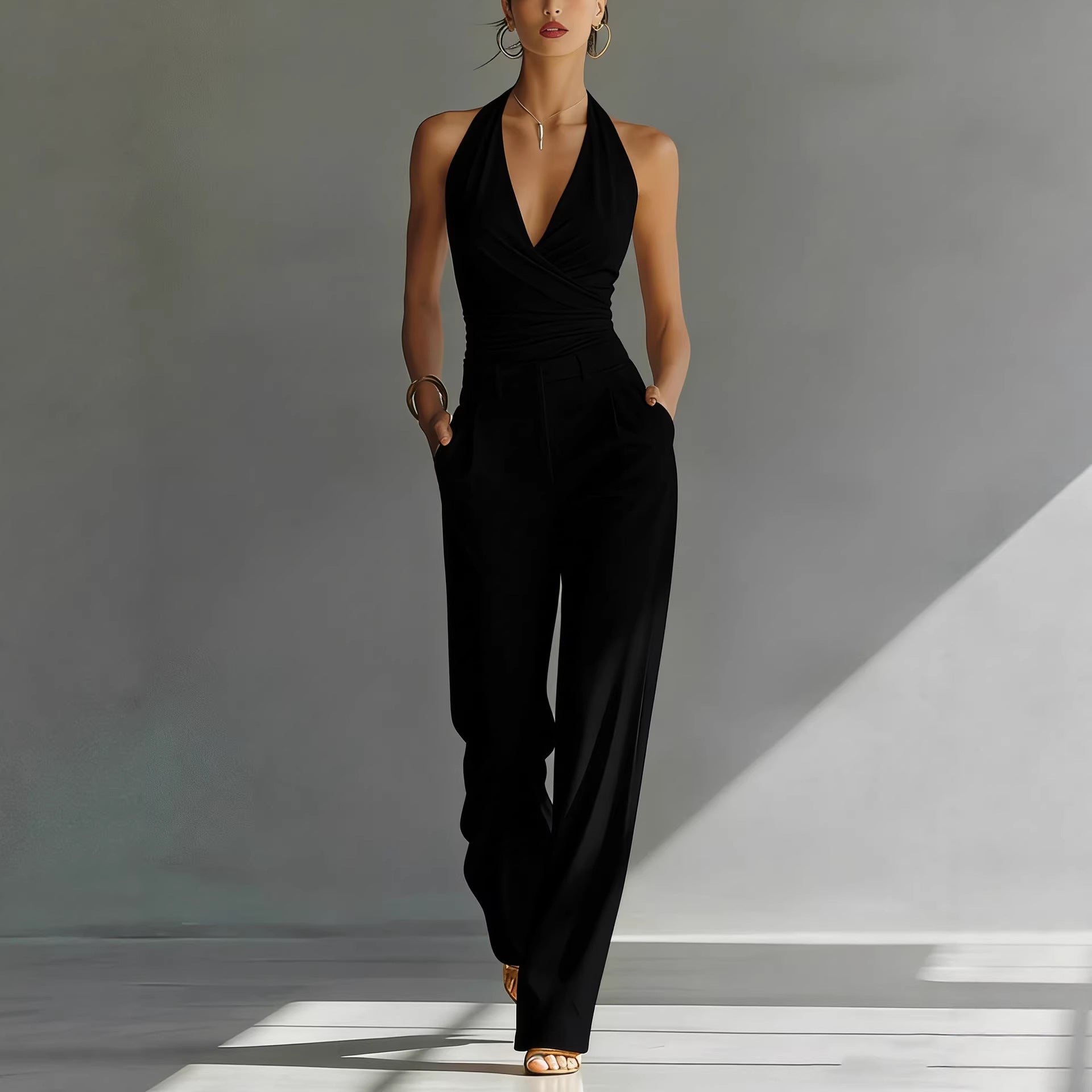 One-piece Trousers Lace Backless Deep V – High-Waisted Casual Outfit
