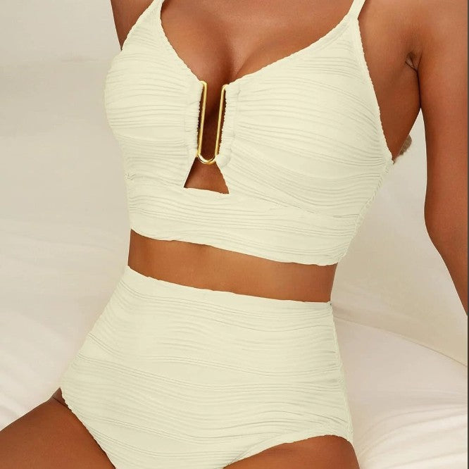 Solid Color Gathering Swimsuit