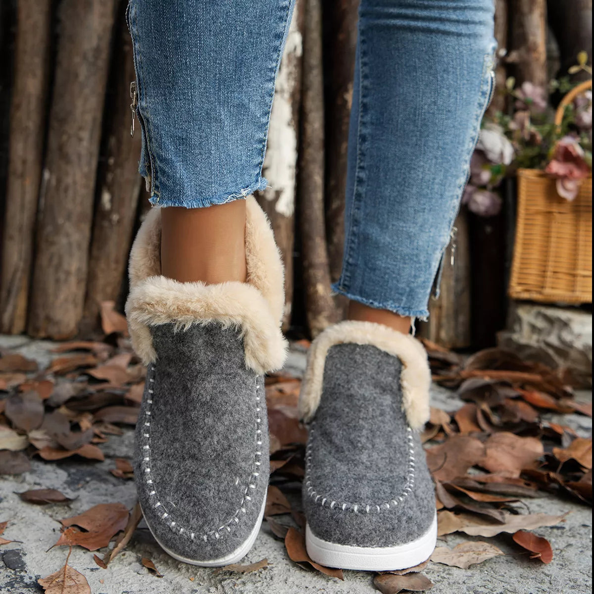 Cozy Fur-Trimmed Slip-Ons