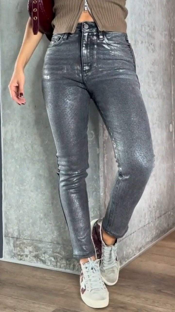 Gold And Silver Stamping Skinny Jeans