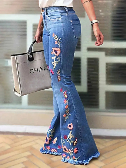 Embroidered Flared Jeans For Women