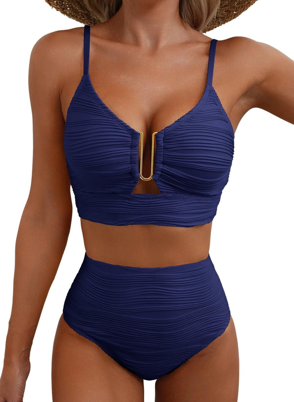 Solid Color Gathering Swimsuit