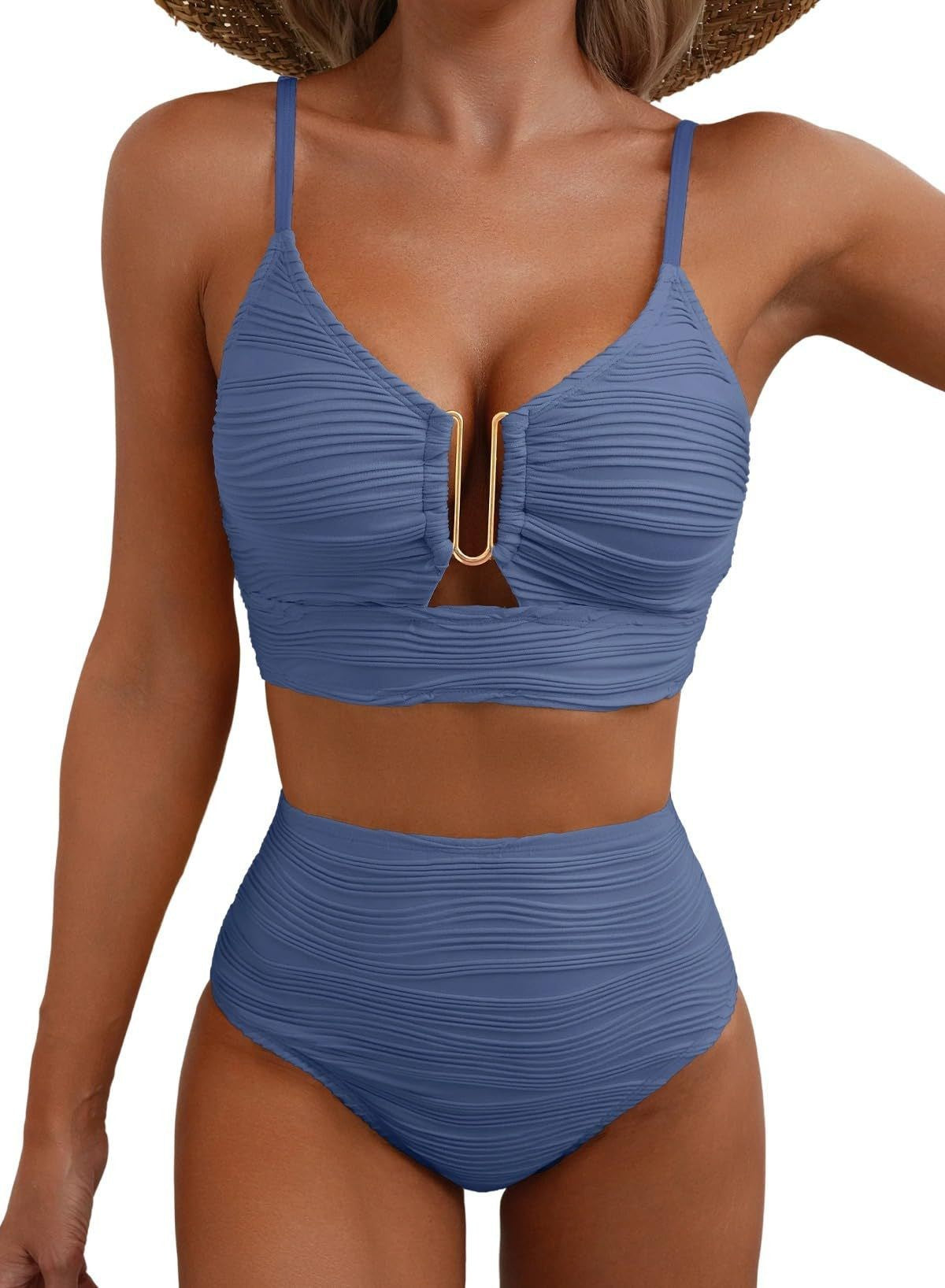 Solid Color Gathering Swimsuit