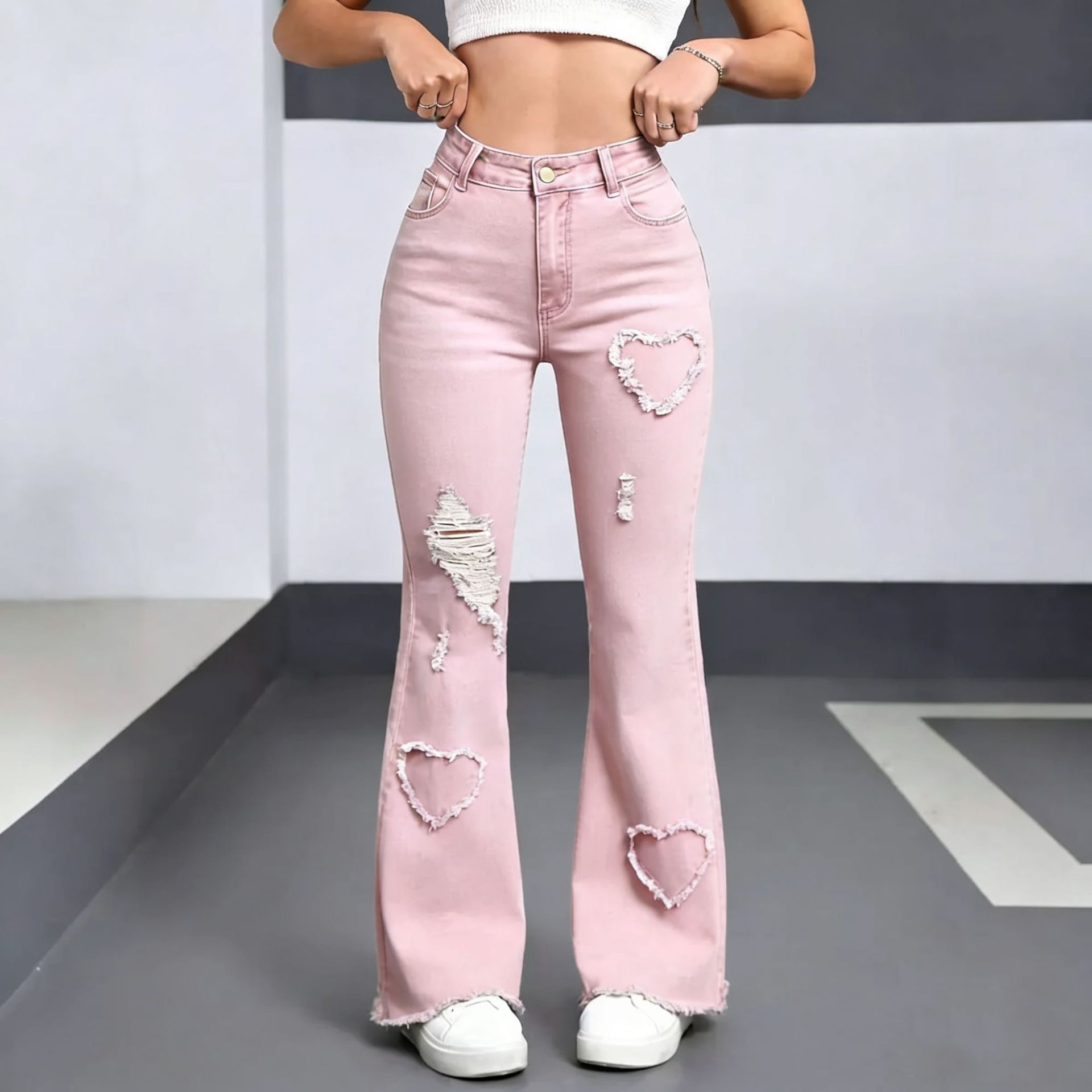High-Waist Embroidered Flare Jeans