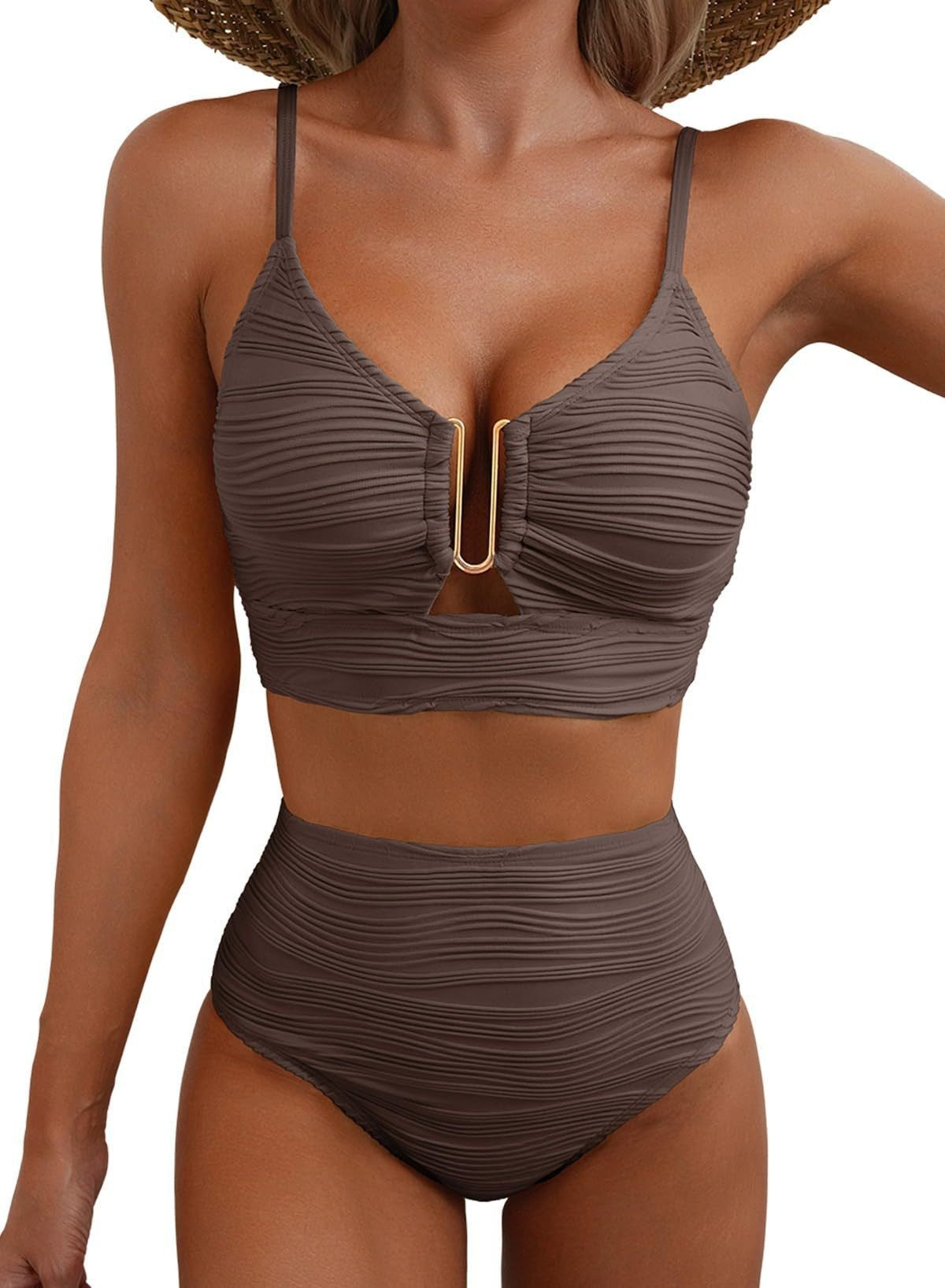 Solid Color Gathering Swimsuit