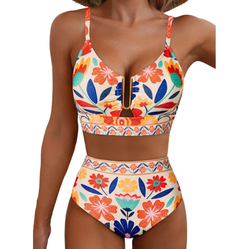 Floral Print High-Waist U-Wire Bikini Set