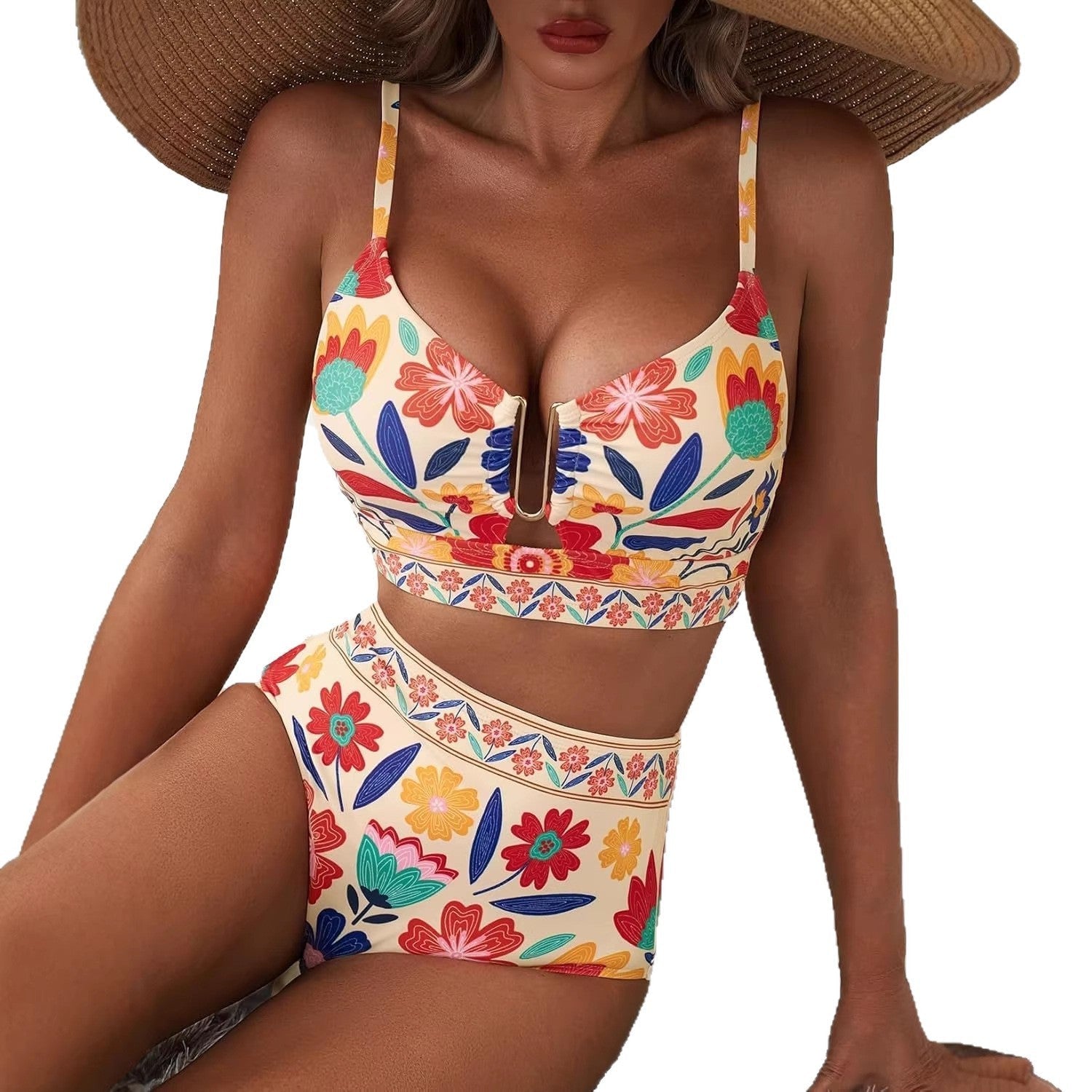 Floral Print High-Waist U-Wire Bikini Set