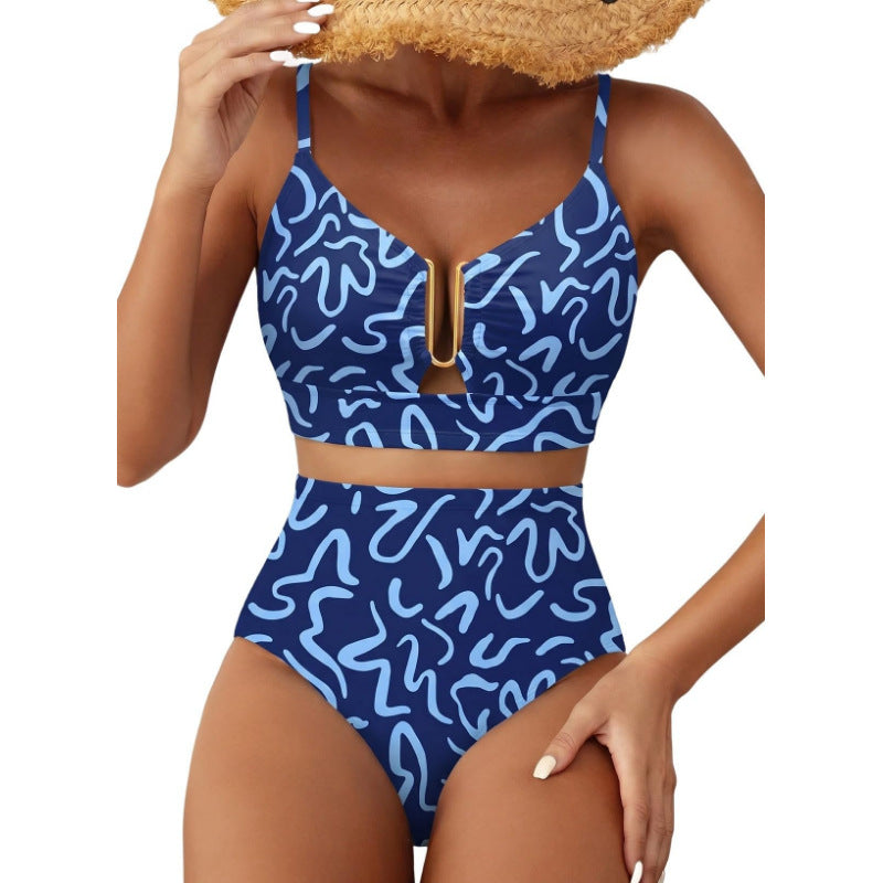 Floral Print High-Waist U-Wire Bikini Set
