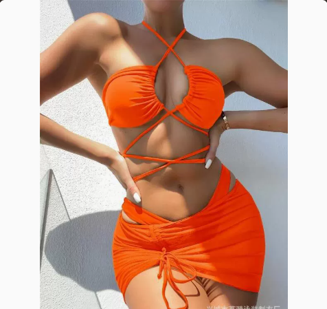 Solid Color Three-Piece Bikini Set