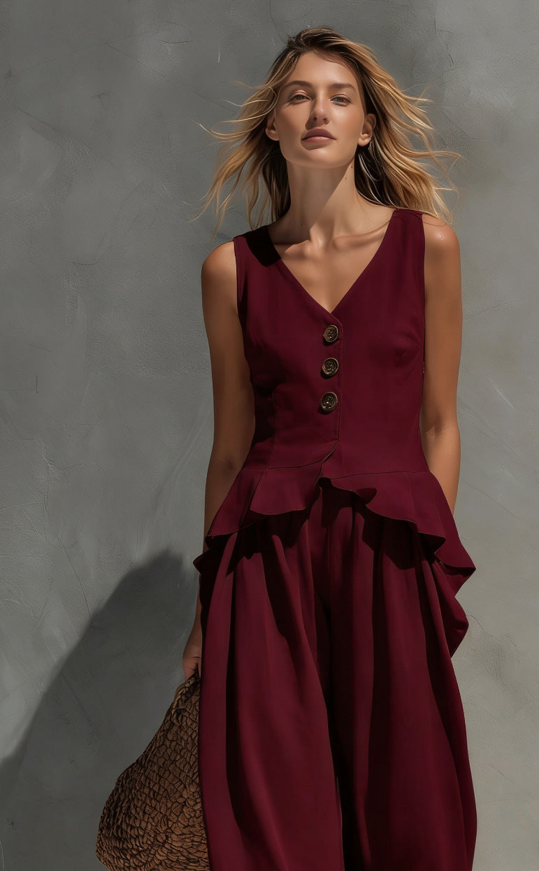 Sleeveless Top & Wide-Leg Pants Two-Piece Set