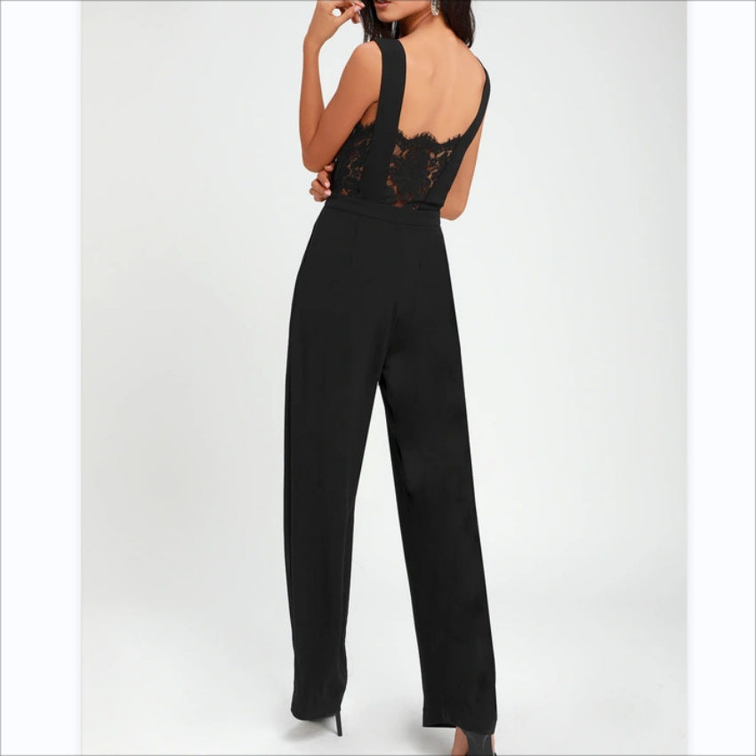 One-piece Trousers Lace Backless Deep V – High-Waisted Casual Outfit