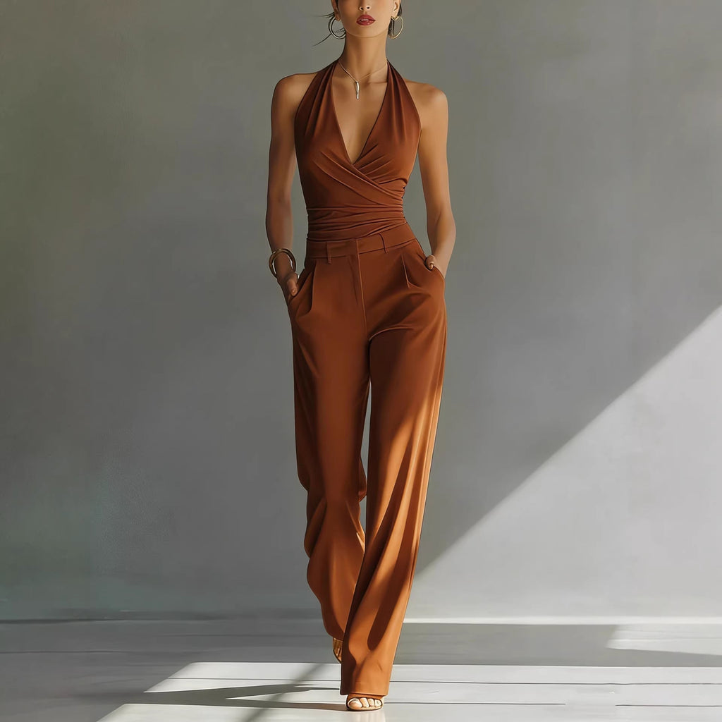 One-piece Trousers Lace Backless Deep V – High-Waisted Casual Outfit
