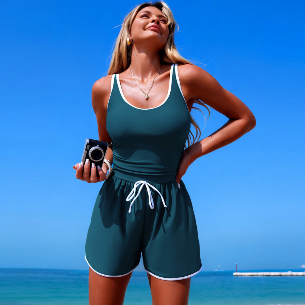 Minimalist Sports One-Piece Swimsuit – Solid Color Sleeveless