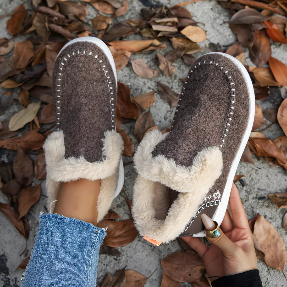 Cozy Fur-Trimmed Slip-Ons