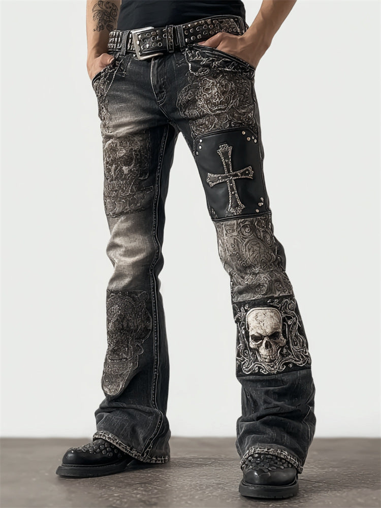 Womens Denim Jeans With Colorful 3D Floral Prints