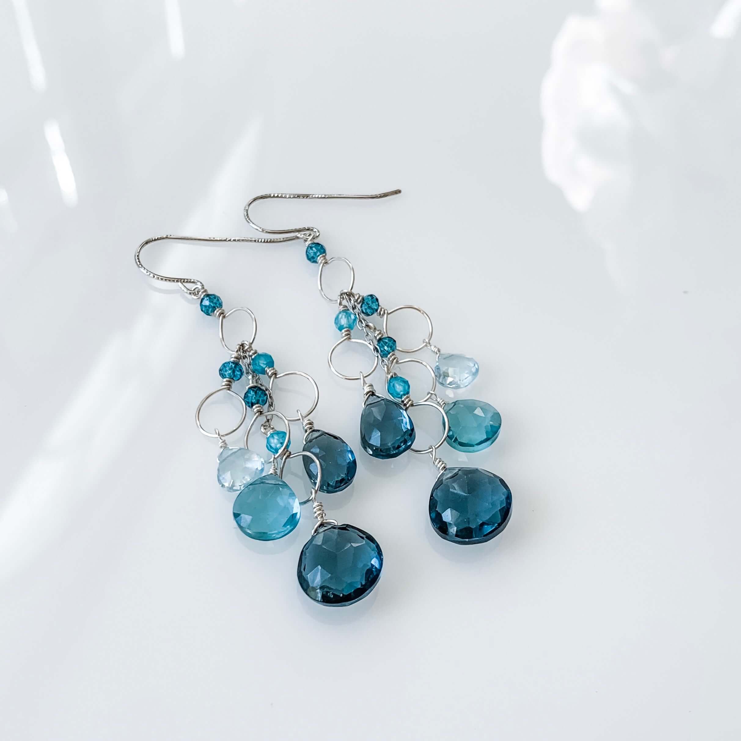 Lolite & Aquamarine Silver Waterfall Earrings