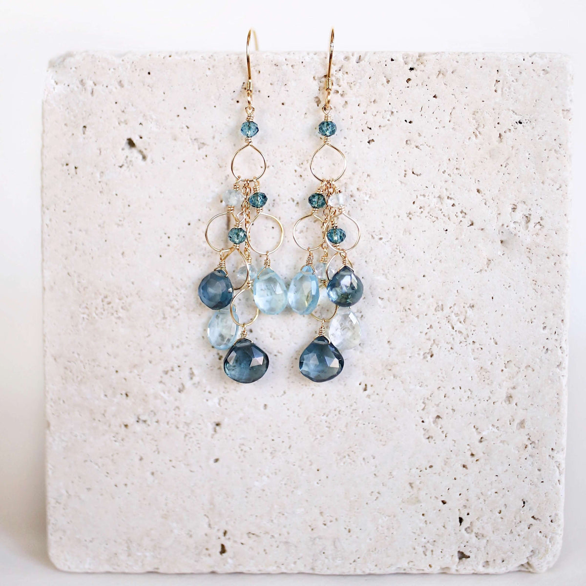 Lolite & Aquamarine Silver Waterfall Earrings