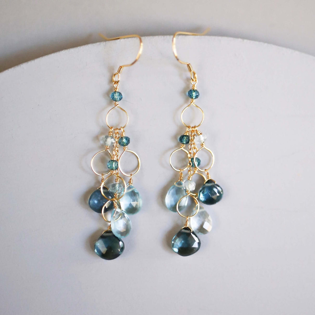 Lolite & Aquamarine Silver Waterfall Earrings